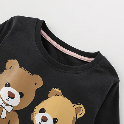 MyKids-USA® Boys Cartoon Teddy Bear Pattern Long Sleeves Top and Plain Pants Clothing Set