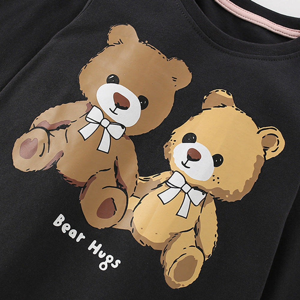 MyKids-USA® Boys Cartoon Teddy Bear Pattern Long Sleeves Top and Plain Pants Clothing Set