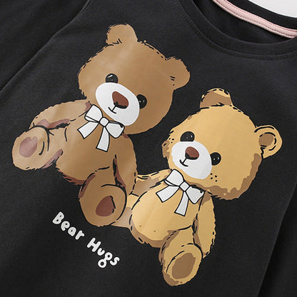 MyKids-USA® Boys Cartoon Teddy Bear Pattern Long Sleeves Top and Plain Pants Clothing Set