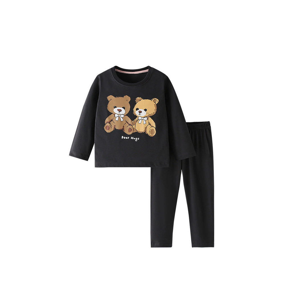 MyKids-USA® Boys Cartoon Teddy Bear Pattern Long Sleeves Top and Plain Pants Clothing Set