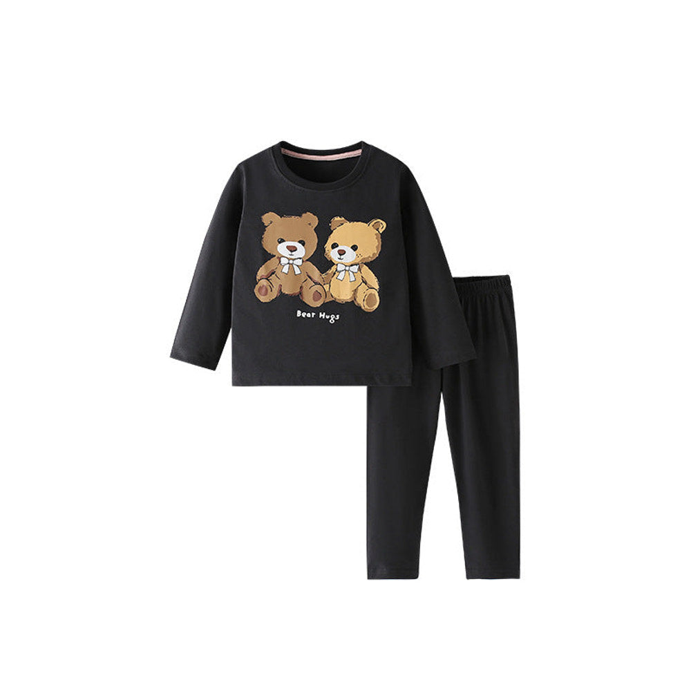MyKids-USA® Boys Cartoon Teddy Bear Pattern Long Sleeves Top and Plain Pants Clothing Set
