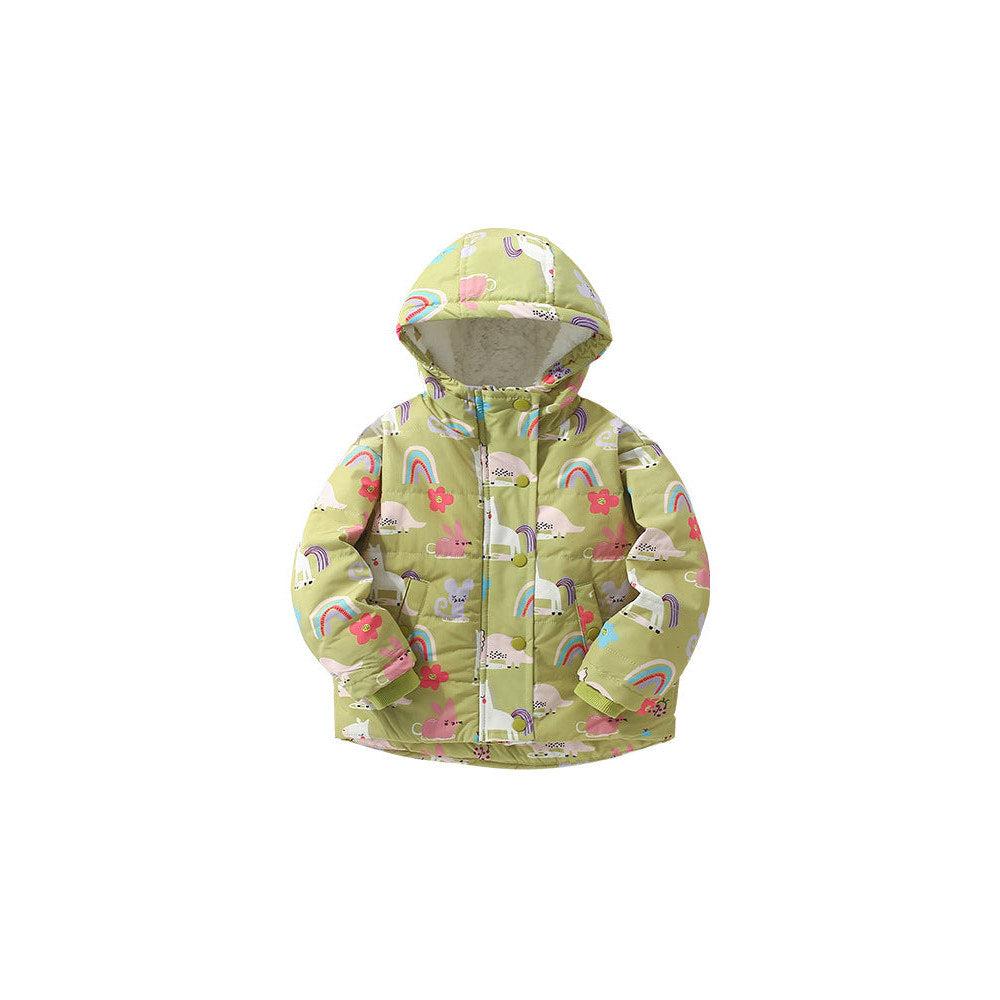 MyKids-USA® European and American Style Girls’ Cartoon Pattern Fleece-Lined Coat with Long Sleeves