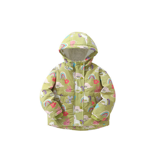 MyKids-USA® European and American Style Girls’ Cartoon Pattern Fleece-Lined Coat with Long Sleeves