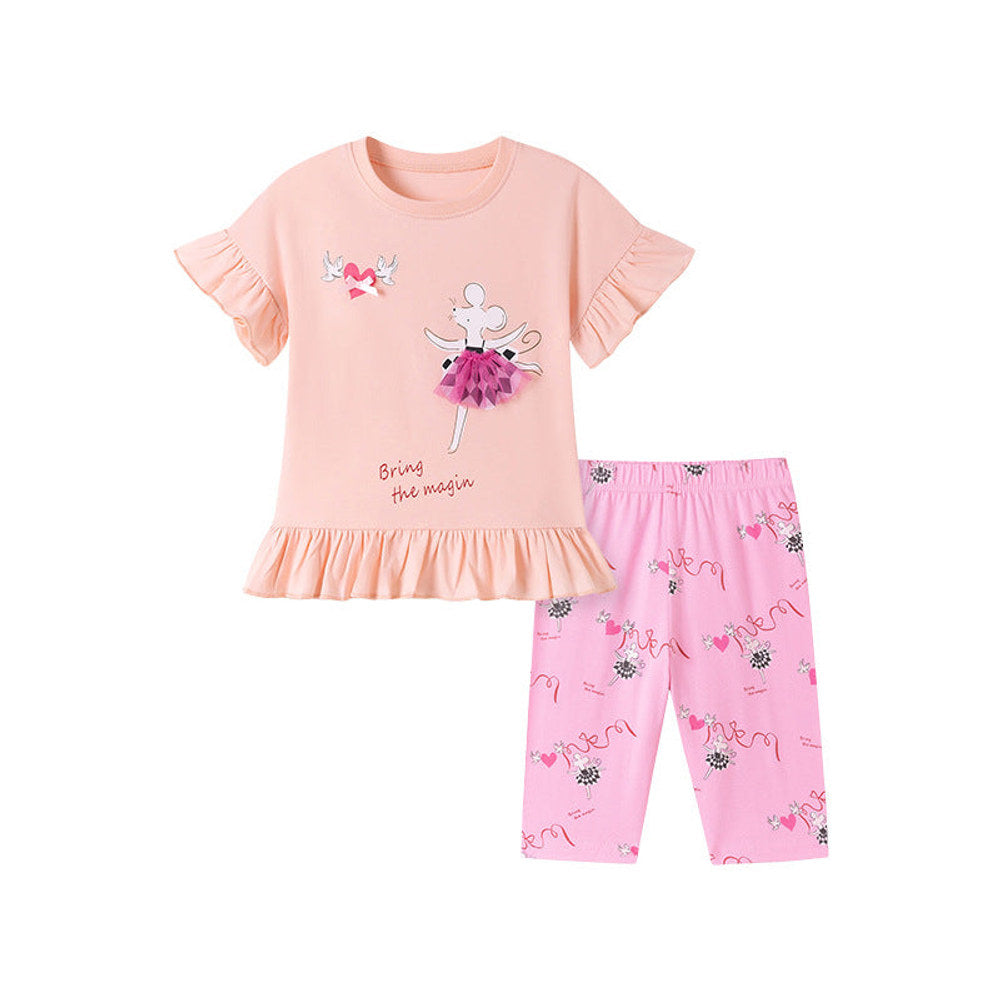 MyKids-USA® Baby Kids Girls Short Sleeves Cartoon Pattern T-shirt and Pants Clothing Set