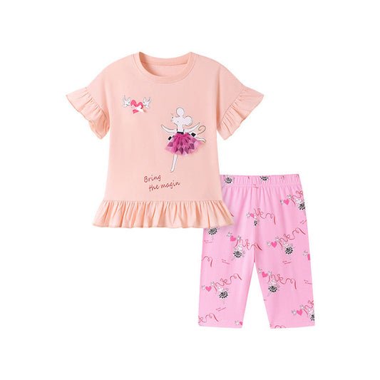 MyKids-USA® Summer Hot Selling Baby Kids Girls Short Sleeves Cartoon Pattern T-shirt and Pants Clothing Set