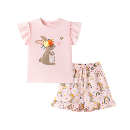 MyKids-USA® Baby Kids Girls Short Sleeves Cartoon Pattern T-shirt and Pants Clothing Set