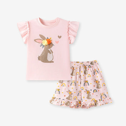 MyKids-USA® Baby Kids Girls Short Sleeves Cartoon Pattern T-shirt and Pants Clothing Set
