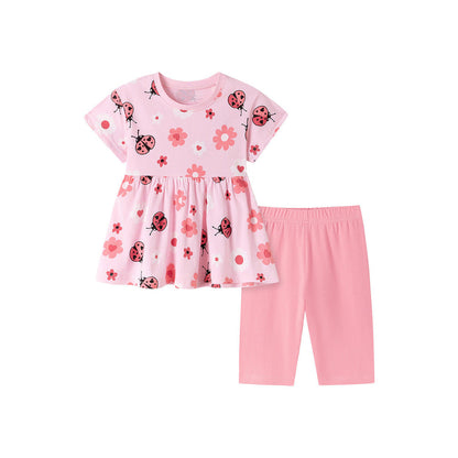 MyKids-USA® Summer Hot Selling Baby Kids Girls Short Sleeves Cartoon Pattern T-shirt and Plain Pants Clothing Set