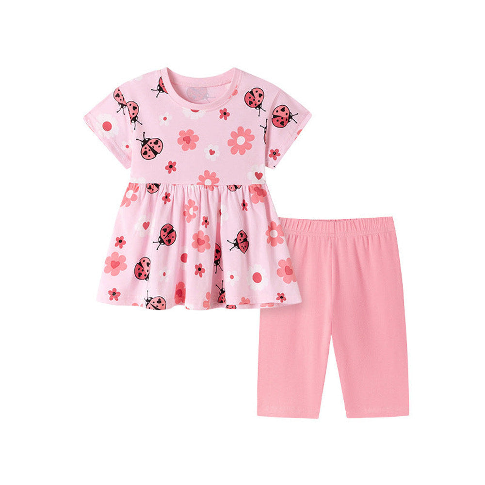 MyKids-USA® Summer Hot Selling Baby Kids Girls Short Sleeves Cartoon Pattern T-shirt and Plain Pants Clothing Set