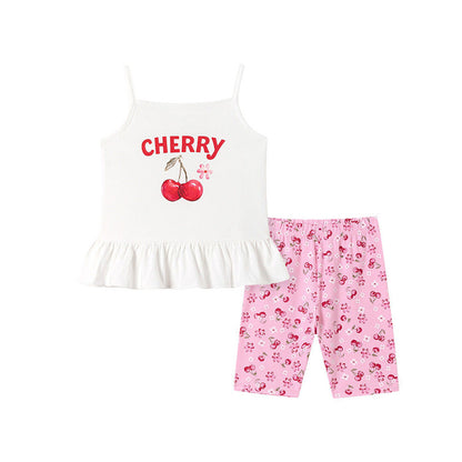 MyKids-USA® Summer Hot Selling Baby Kids Girls Sleeveless Fruits Pattern Vest and Floral Shorts Clothing Set