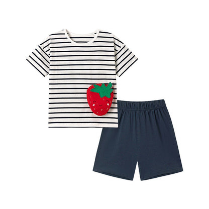 MyKids-USA® Summer Hot Selling Baby Kids Girls Short Sleeves Striped Pattern T-shirt and Plain Shorts Clothing Set