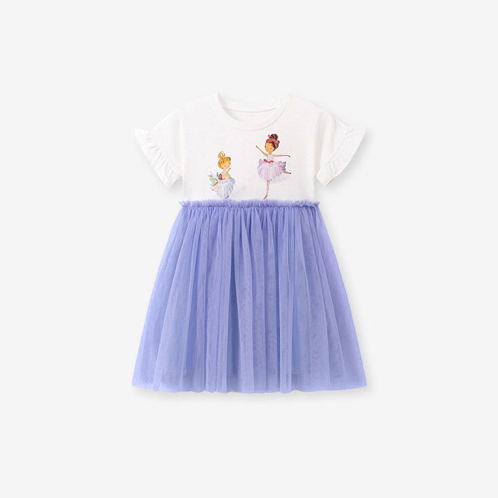 MyKids-USA® Summer Arrival Cartoon Pattern Short Sleeves Crew Neck Dress for Stylish Girls