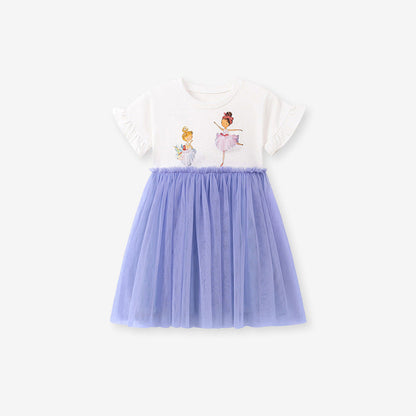 MyKids-USA® Summer Arrival Cartoon Pattern Short Sleeves Crew Neck Dress for Stylish Girls