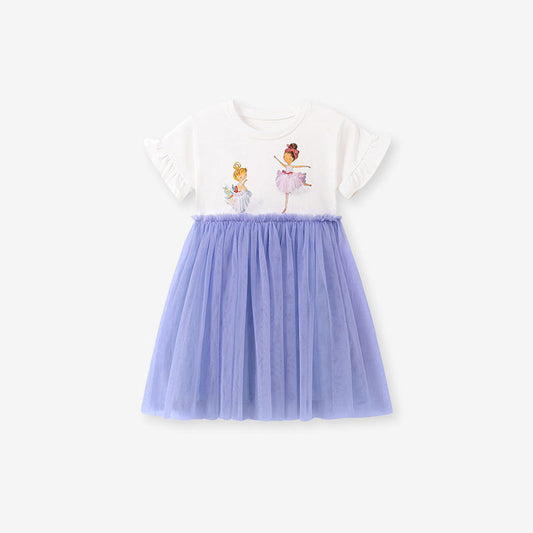 MyKids-USA® Summer Arrival Cartoon Pattern Short Sleeves Crew Neck Dress for Stylish Girls