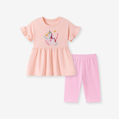 MyKids-USA® Baby Kids Girls Short Sleeves Cartoon Pattern T-shirt and Striped Pants Clothing Set