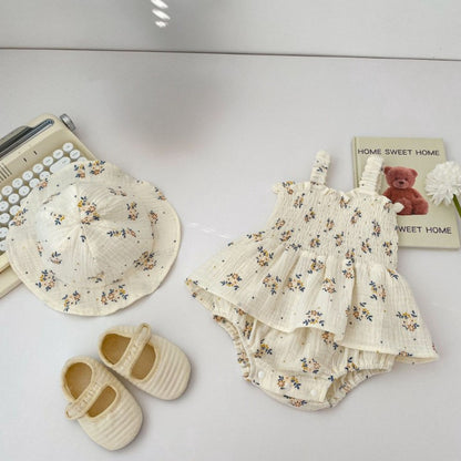 MyKids-USA® Baby Flower Pattern Sling Design bodysuit Dress With Hat