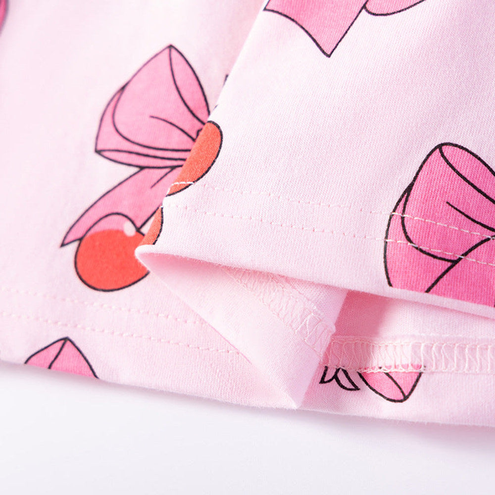 MyKids-USA® Summer Arrival Butterfly-bows and Fruits Pattern Short Sleeves Crew Neck Dress for Stylish Girls