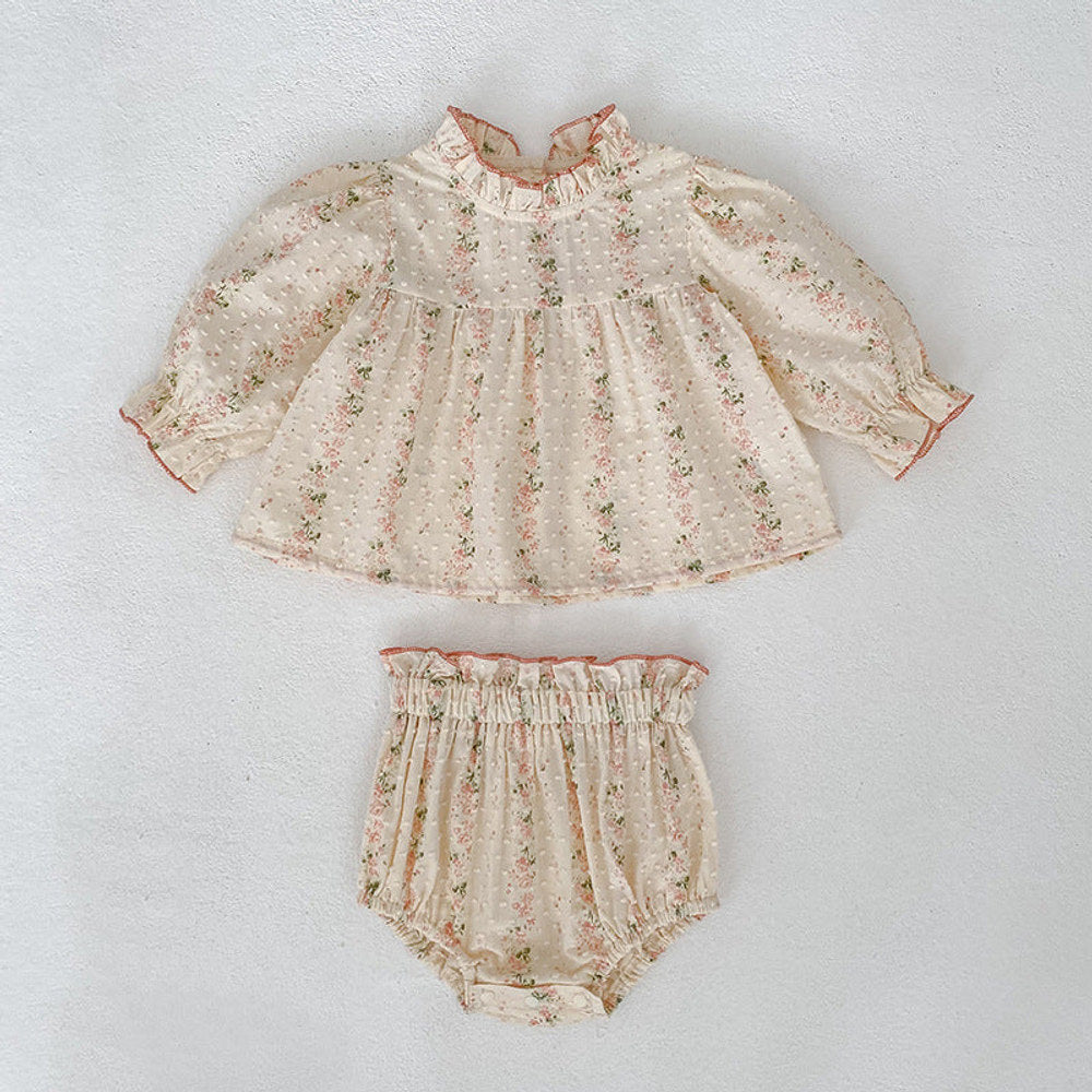 MyKids-USA® Spring Baby Kids Floral Pattern Long Sleeves Top Dress and Bloomers Clothing Set for Girls