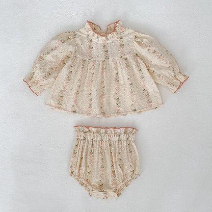 MyKids-USA® Spring Baby Kids Floral Pattern Long Sleeves Top Dress and Bloomers Clothing Set for Girls