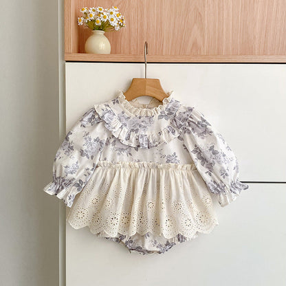 MyKids-USA® Flowers Pattern Baby Kids Girls Onesies and Dress – Princess Sister Matching Set