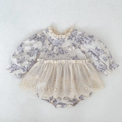MyKids-USA® Flowers Pattern Baby Kids Girls Onesies and Dress – Princess Sister Matching Set
