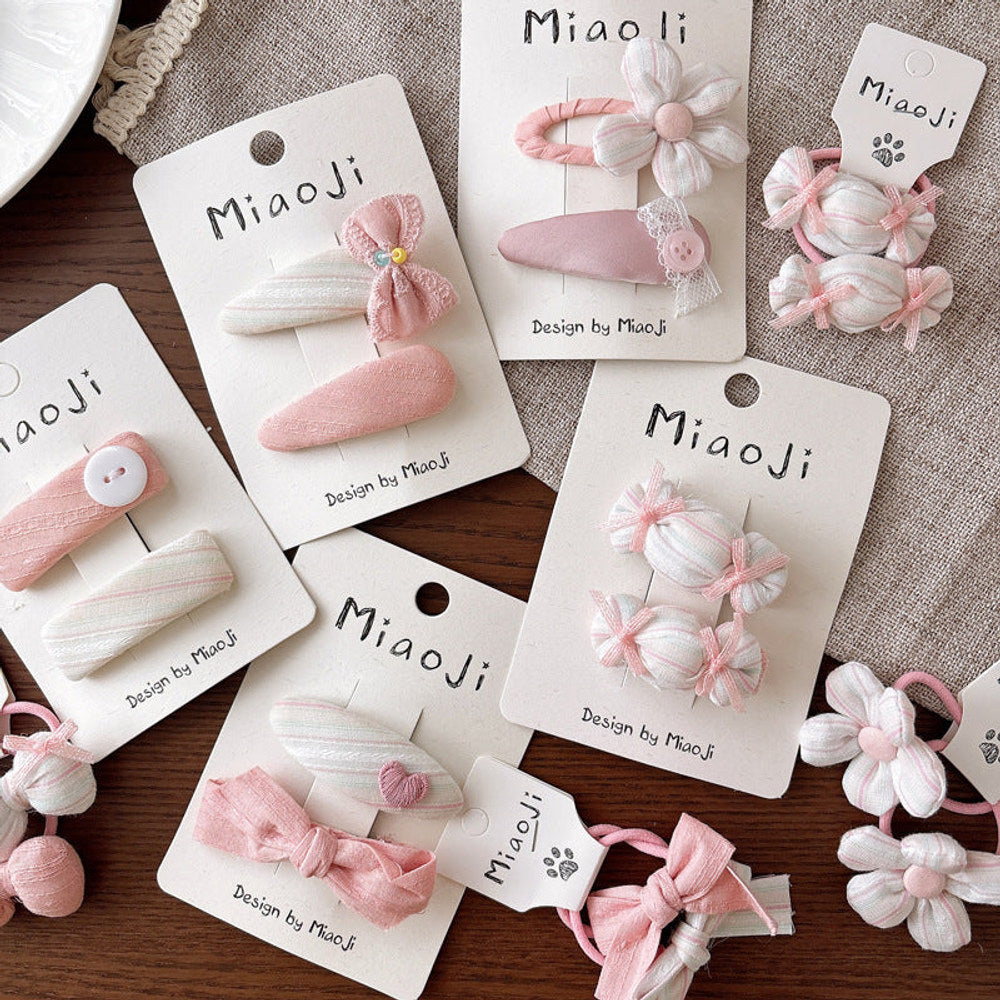 MyKids-USA® Collection of 2 Versatile Cute Shape Decorated Striped Hair Ties and Hair Clips