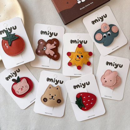 MyKids-USA® Cartoon Leather Hair Clips for Girls – Cute Style Side Hair Accessories