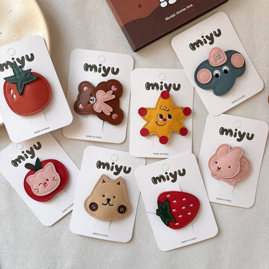 MyKids-USA® Cartoon Leather Hair Clips for Girls – Cute Style Side Hair Accessories