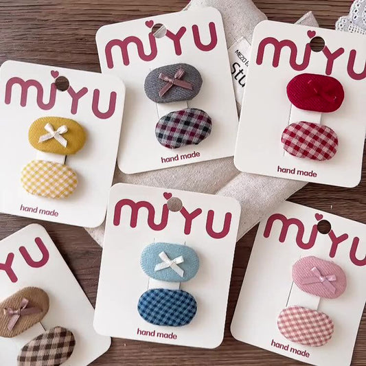 MyKids-USA® Collection of 2 Versatile Plaid Pattern and Butterfly-bow Decorated Hair Clips