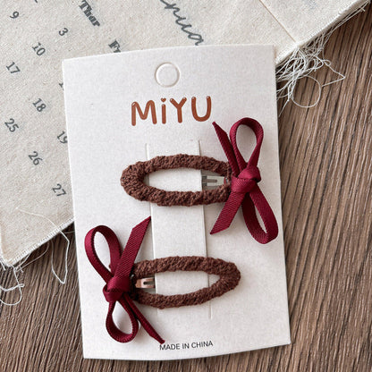 MyKids-USA® Collection of 2 Versatile Plaid Pattern and Butterfly-bow Decorated Hair Clips