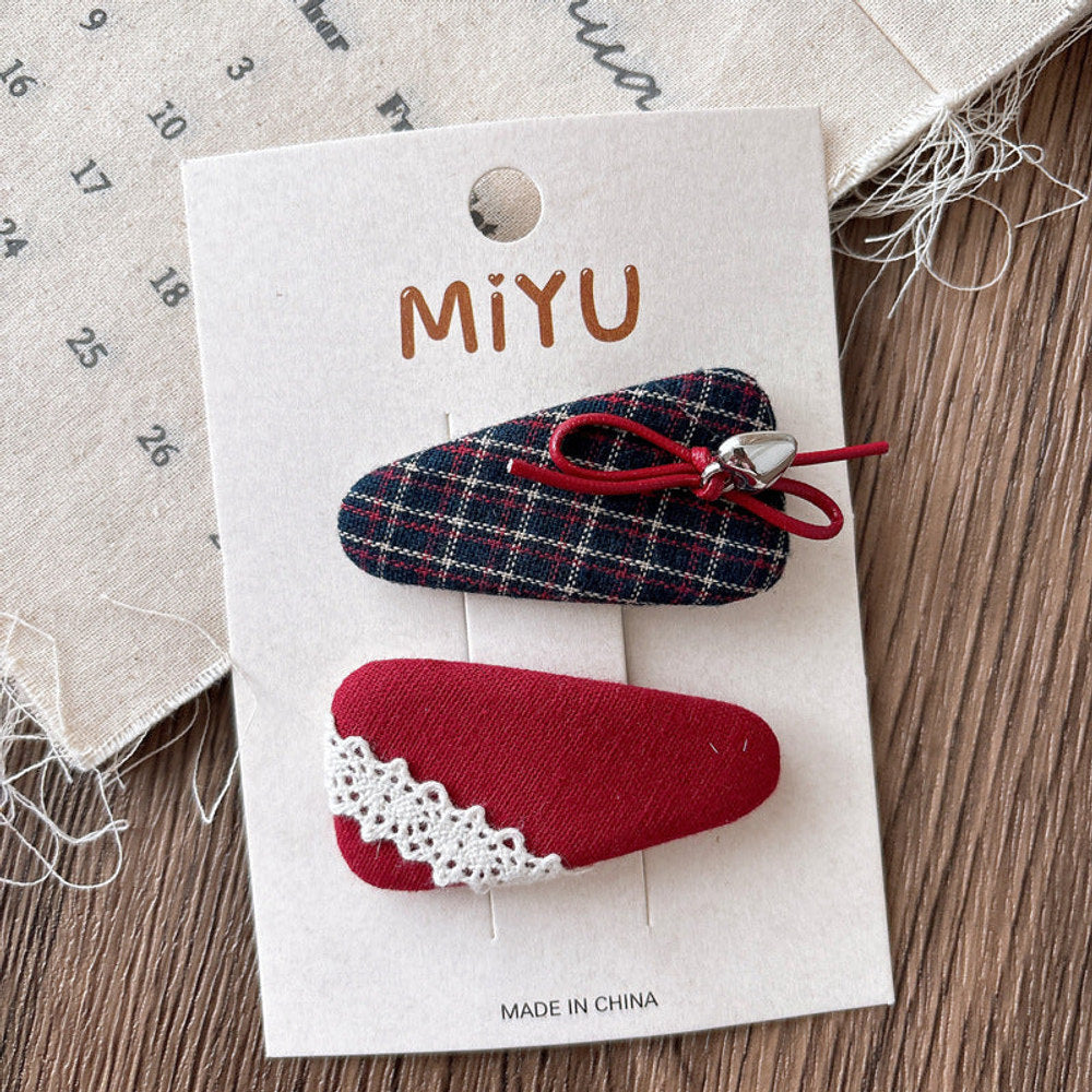 MyKids-USA® Collection of 2 Versatile Plaid Pattern and Butterfly-bow Decorated Hair Clips