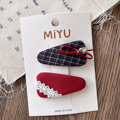 MyKids-USA® Collection of 2 Versatile Plaid Pattern and Butterfly-bow Decorated Hair Clips
