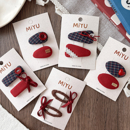 MyKids-USA® Collection of 2 Versatile Plaid Pattern and Butterfly-bow Decorated Hair Clips
