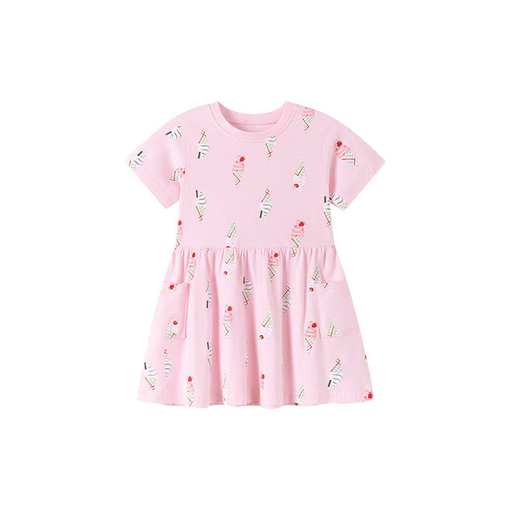 MyKids-USA® Summer Arrival Ice-Cream Cartoon Pattern Short Sleeves Dress for Stylish Girls