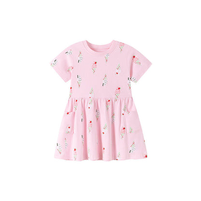 MyKids-USA® Summer Arrival Ice-Cream Cartoon Pattern Short Sleeves Dress for Stylish Girls