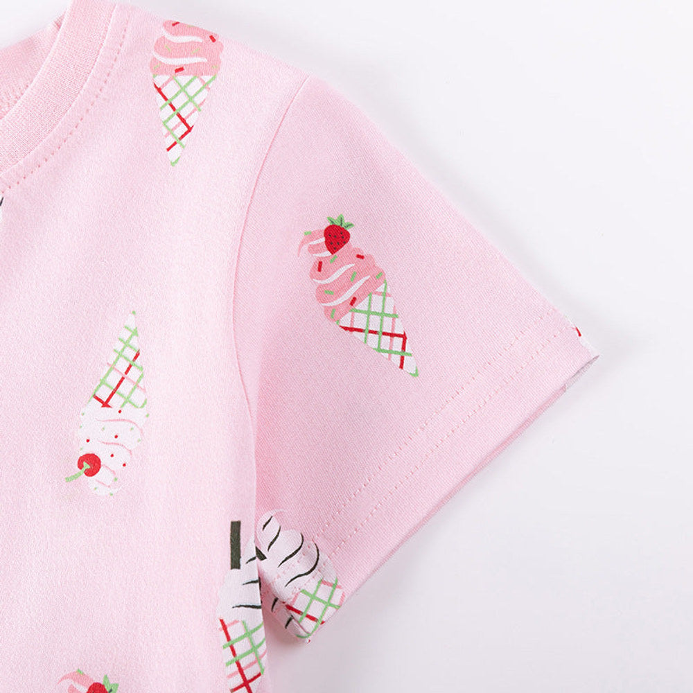 MyKids-USA® Summer Arrival Ice-Cream Cartoon Pattern Short Sleeves Dress for Stylish Girls