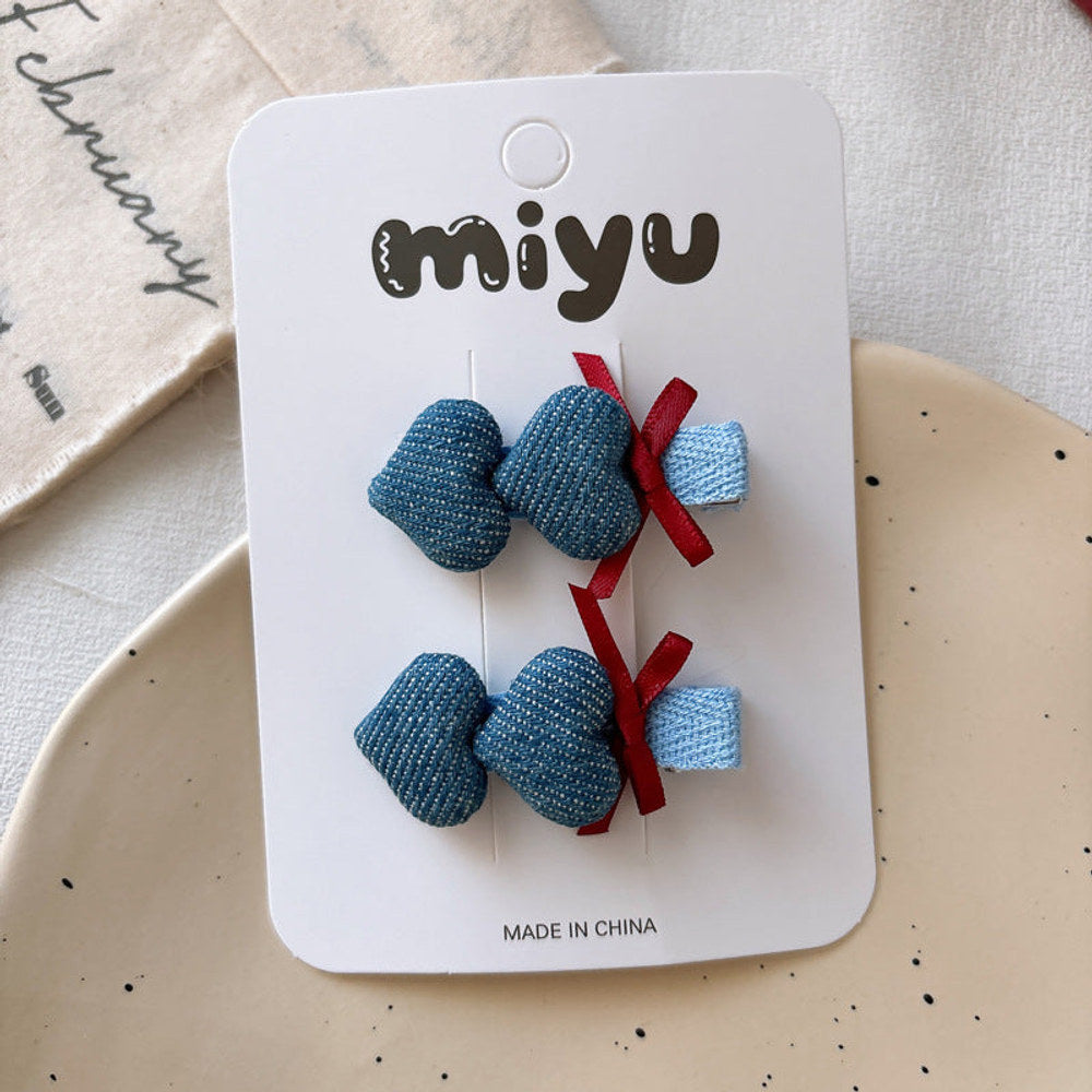 MyKids-USA® Collection of 2 Versatile Plaid Pattern and Heart Decorated Hair Clips