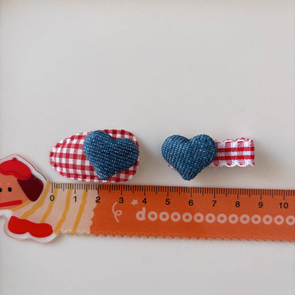 MyKids-USA® Collection of 2 Versatile Plaid Pattern and Heart Decorated Hair Clips