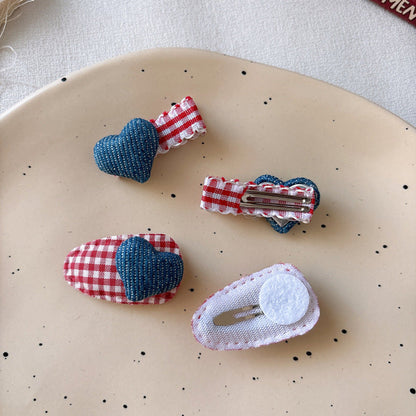 MyKids-USA® Collection of 2 Versatile Plaid Pattern and Heart Decorated Hair Clips