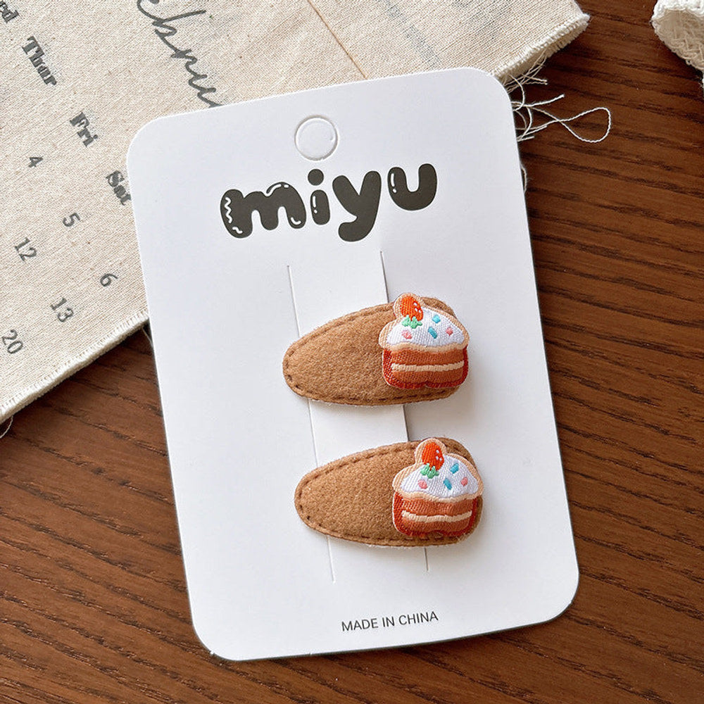 MyKids-USA® Collection of 2 Versatile Cartoon Decorated Patchwork Design Hair Clips