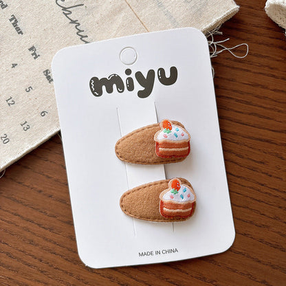 MyKids-USA® Collection of 2 Versatile Cartoon Decorated Patchwork Design Hair Clips