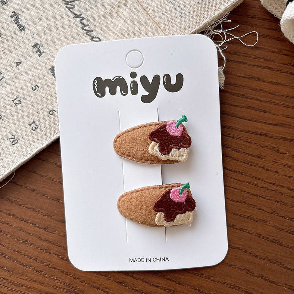 MyKids-USA® Collection of 2 Versatile Cartoon Decorated Patchwork Design Hair Clips