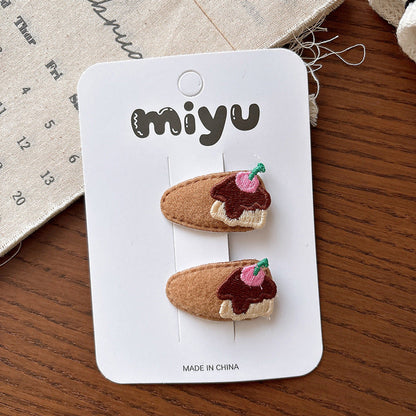 MyKids-USA® Collection of 2 Versatile Cartoon Decorated Patchwork Design Hair Clips