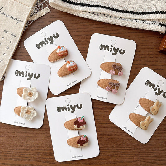 MyKids-USA® Collection of 2 Versatile Cartoon Decorated Patchwork Design Hair Clips