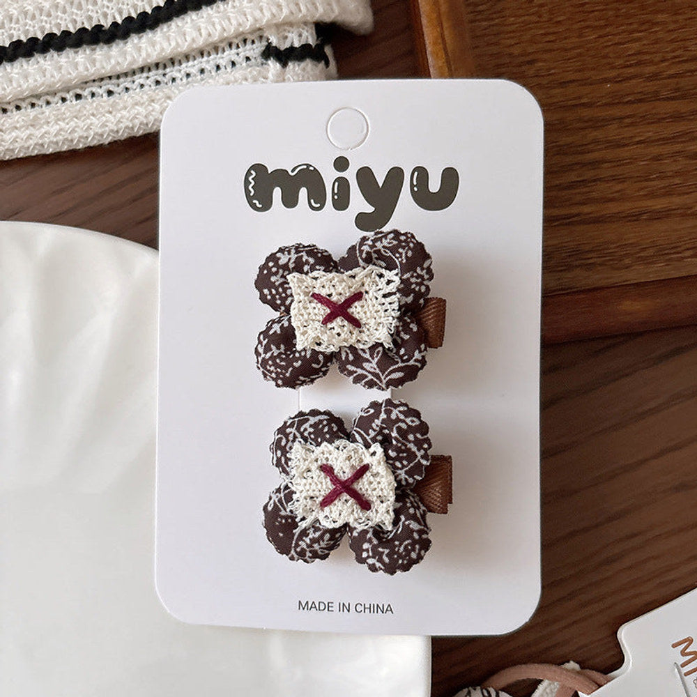 MyKids-USA® Collection of 2 Versatile Cute Shape and Lace Decorated Hair Ties and Hair Clips