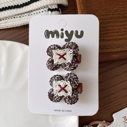 MyKids-USA® Collection of 2 Versatile Cute Shape and Lace Decorated Hair Ties and Hair Clips