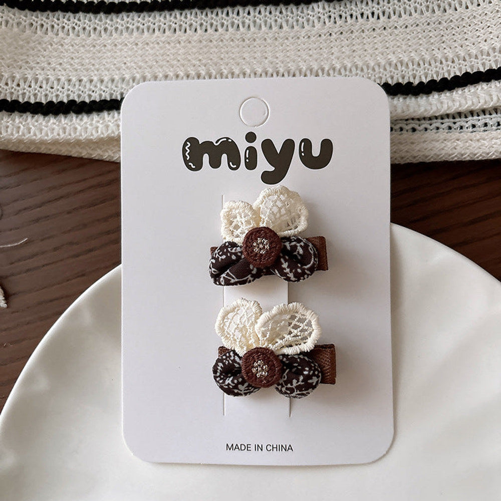 MyKids-USA® Collection of 2 Versatile Cute Shape and Lace Decorated Hair Ties and Hair Clips