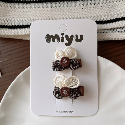 MyKids-USA® Collection of 2 Versatile Cute Shape and Lace Decorated Hair Ties and Hair Clips