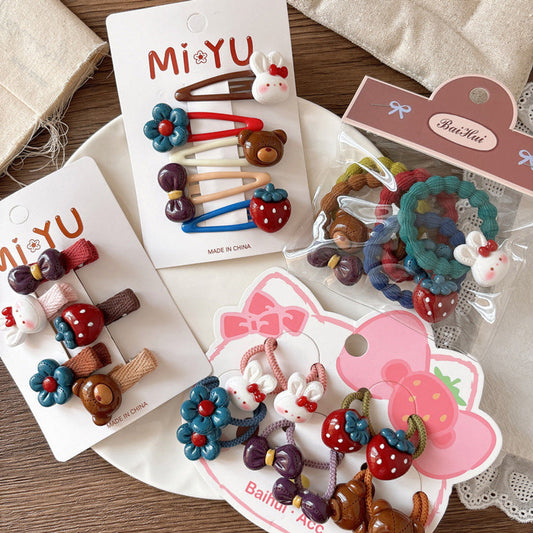 MyKids-USA® Collection of 5 or 10 Versatile Cute Shape Decorated Hair Ties and Hair Clips