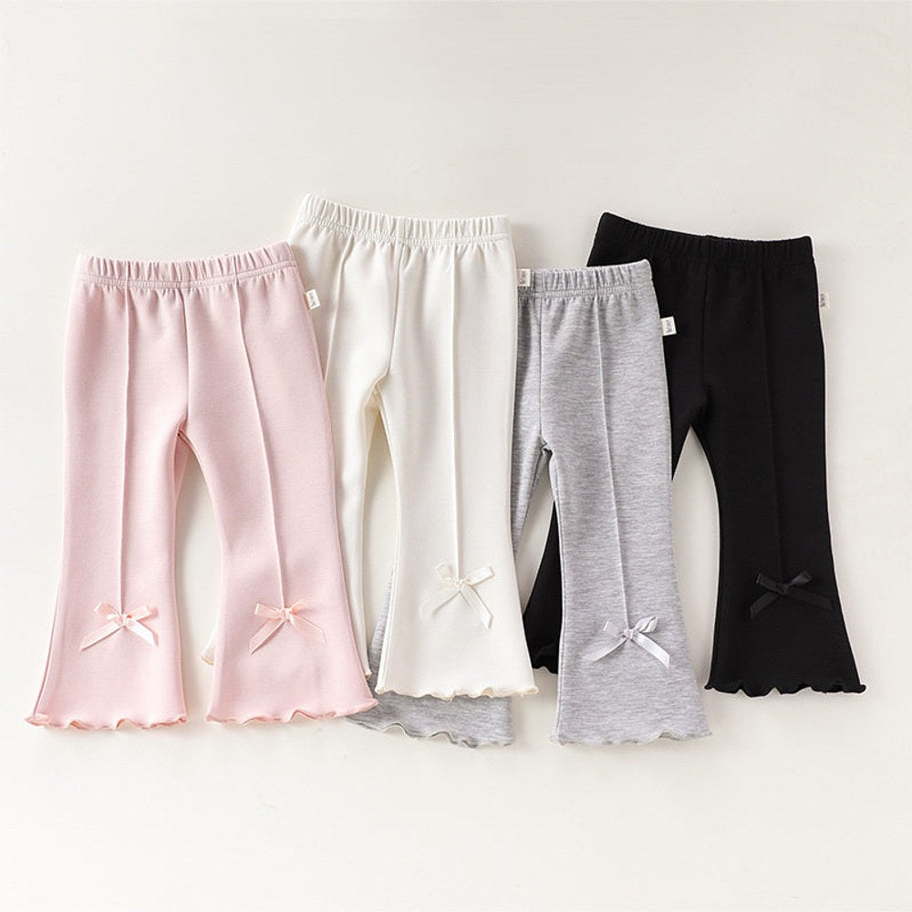 MyKids-USA® Baby Kids Girls Solid Color Butterfly-bows Decorated Flared Pants